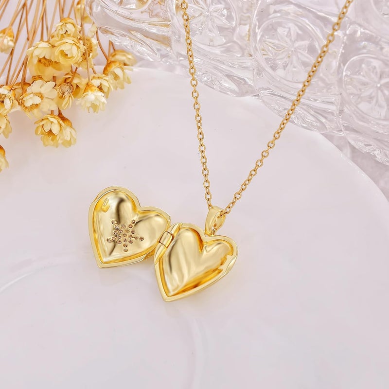 YOUFENG Love Heart Locket Necklace that Holds Pictures Photo Locket Birthday Gifts - Image 3